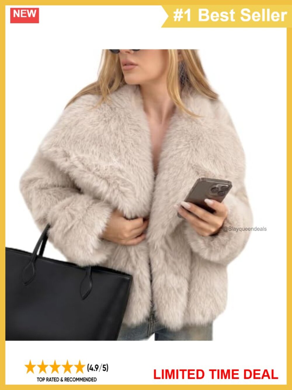 Faux Fur Coat Warm Fluffy Shaggy Furry Jacket Shawl Collar Winter
